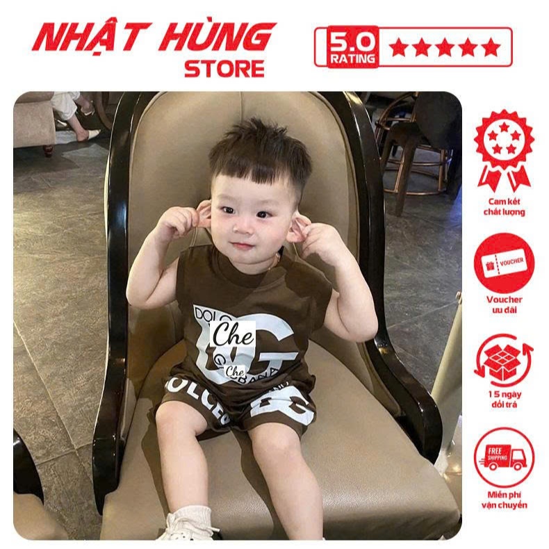 Bộ quần áo cho bé trai cộc tay hình Đ & G CHỮ TRẮNG , set bộ trẻ em hiệu Nhật Hùng size 10-63kg - NH