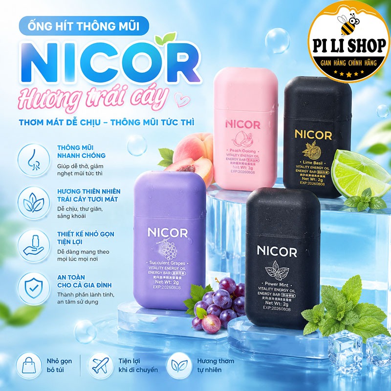Thanh Hít Mũi Thơm Tinh Dầu Nicor Mini, Ống Hít Mũi 2 Đầu Nhiều Mùi Thiết Kế Nhỏ Gọn Tiện Mang Theo