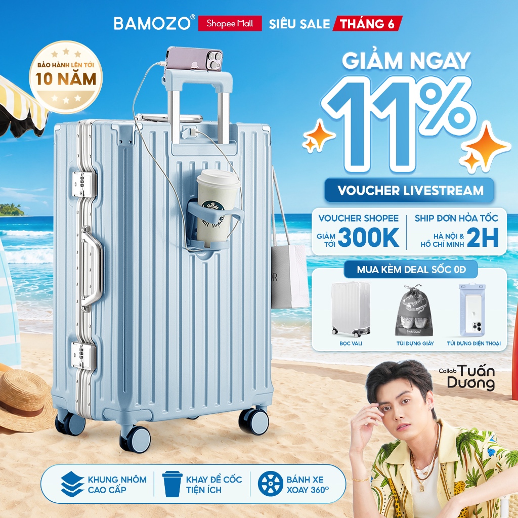 HỎA TỐC Vali Khung Nhôm Bamozo 9066 Size 28 Cao Cấp Bo 4 Góc Chống Va Đập_9066