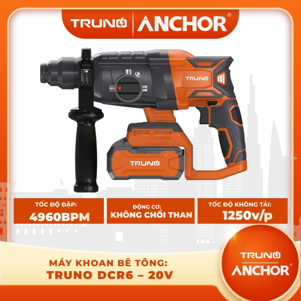 MÁY KHOAN BÊ TÔNG PIN TRUNO DCR6 – 20V | ĐỘNG CƠ KHÔNG CHỔI THAN | KHOAN SIÊU MẠNH | CHÍNH HÃNG