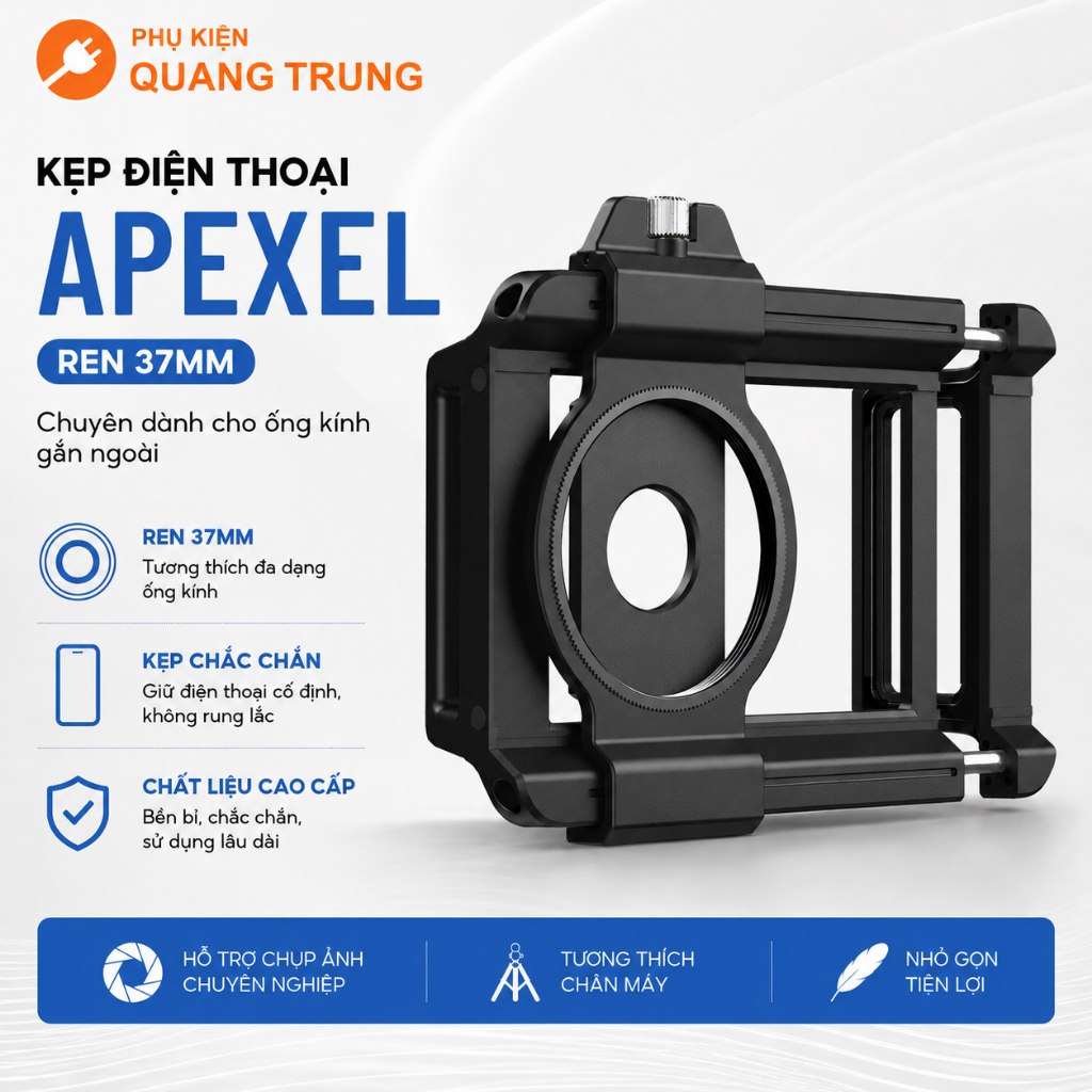 Kẹp điện thoại dành cho ống kính ren 37mm, hãng Apexel