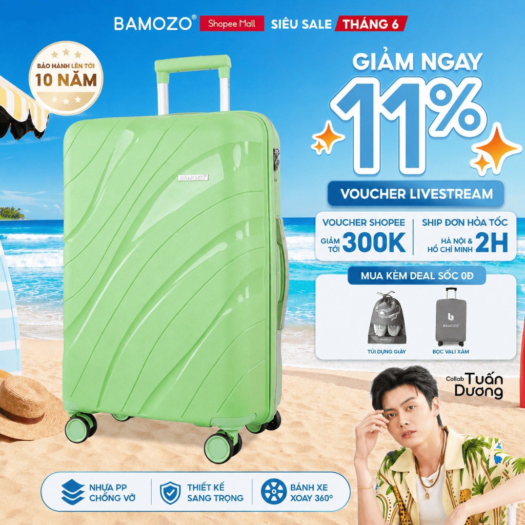 Vali Kéo Du Lịch Bamozo Nancy Size 20/24/28 Nhựa PP Cao Cấp Chống Vỡ_Nancy