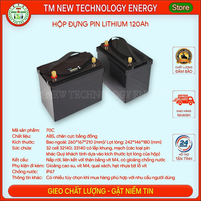 Vỏ nhựa, hộp nhựa đựng pin chống nước 12v 120Ah (vừa 32 cell 32140; 33140; 12 cell 40135;...)