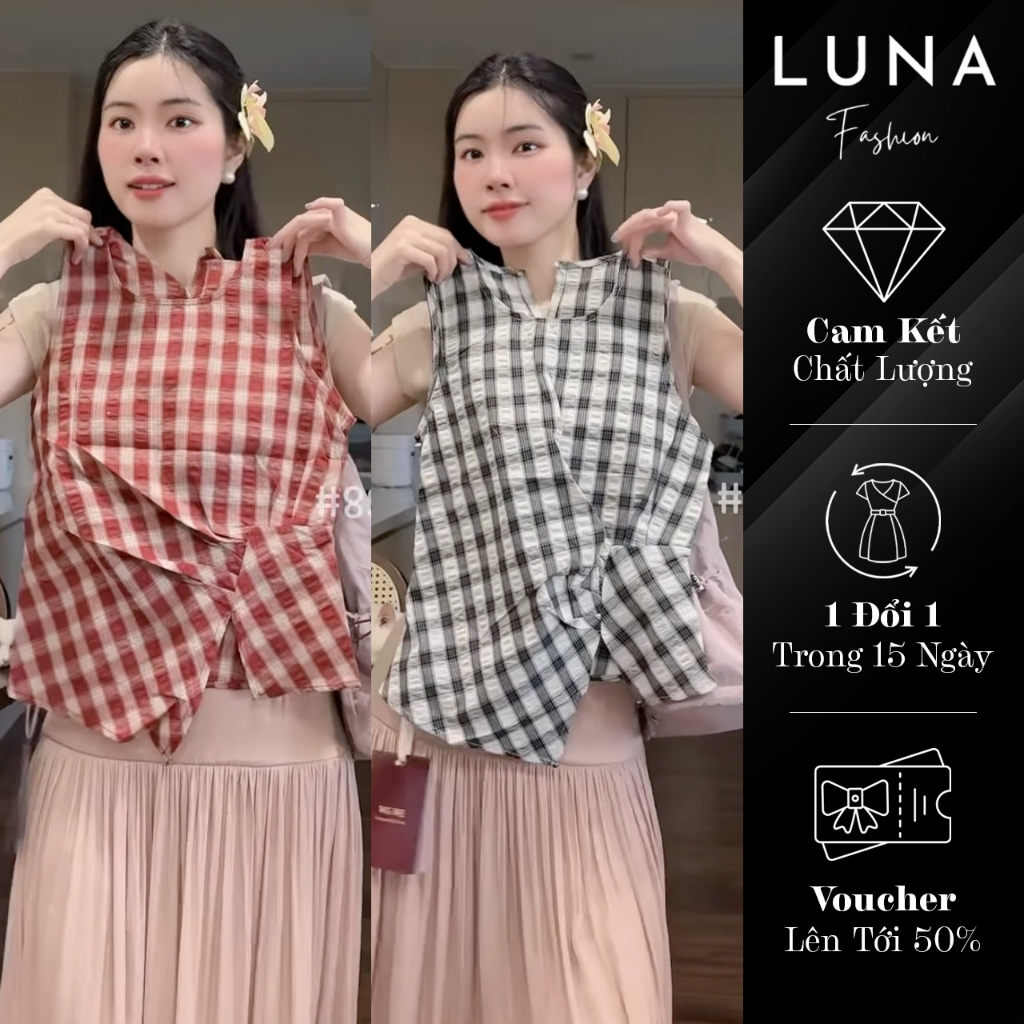 Áo Kẻ Caro Vạt Nhún Eo - A61