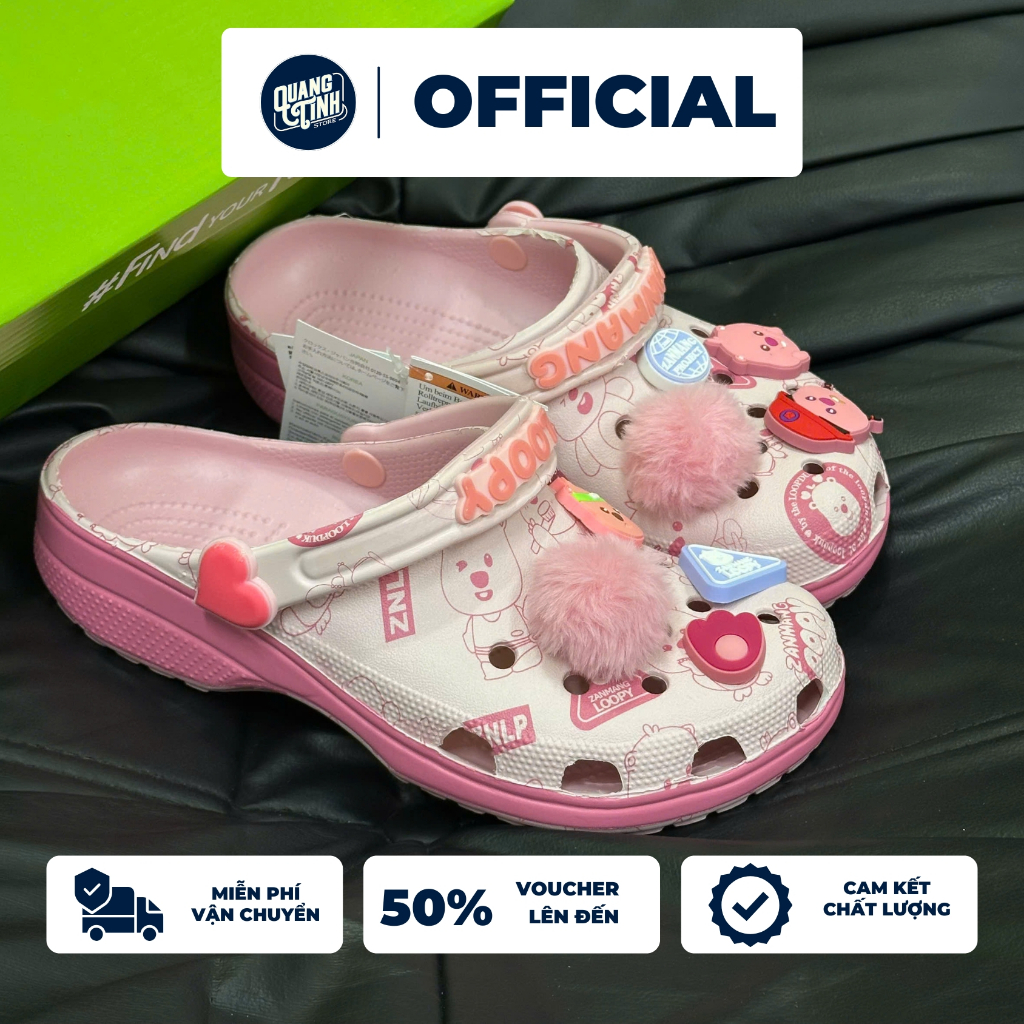 Dép Crocs Loppy Phiên Bản Đặc Biệt Màu Hồng Đáng Yêu Cá Tính Cho Nữ Full Size 36 - 39