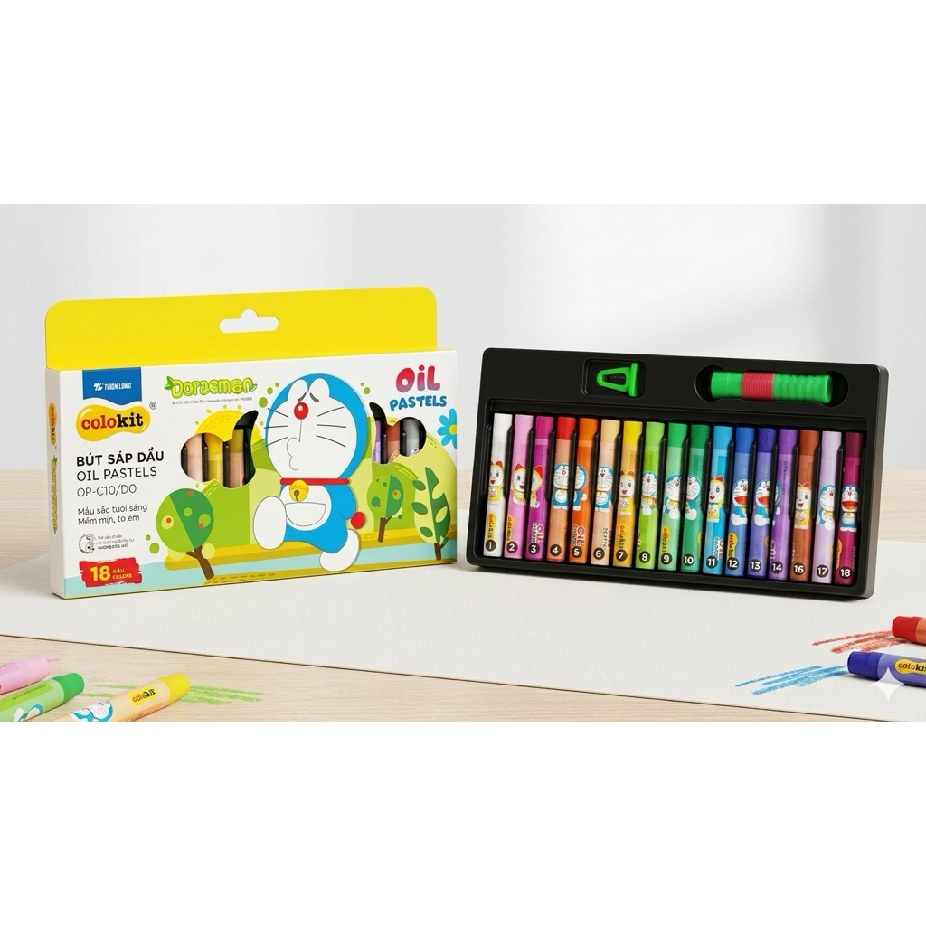 [OP-C08/DO] Bút sáp dầu màu Pastel Thiên Long Colokit Doraemon 18 màu ,OP-C08/DO,tặng kẹp chống bẩn,
