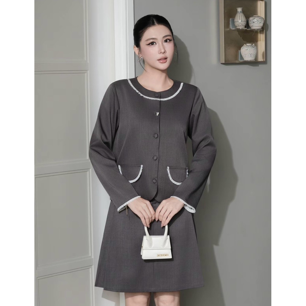 Chân váy chữ A xếp ly dài 52cm màu Xám size S Better EM