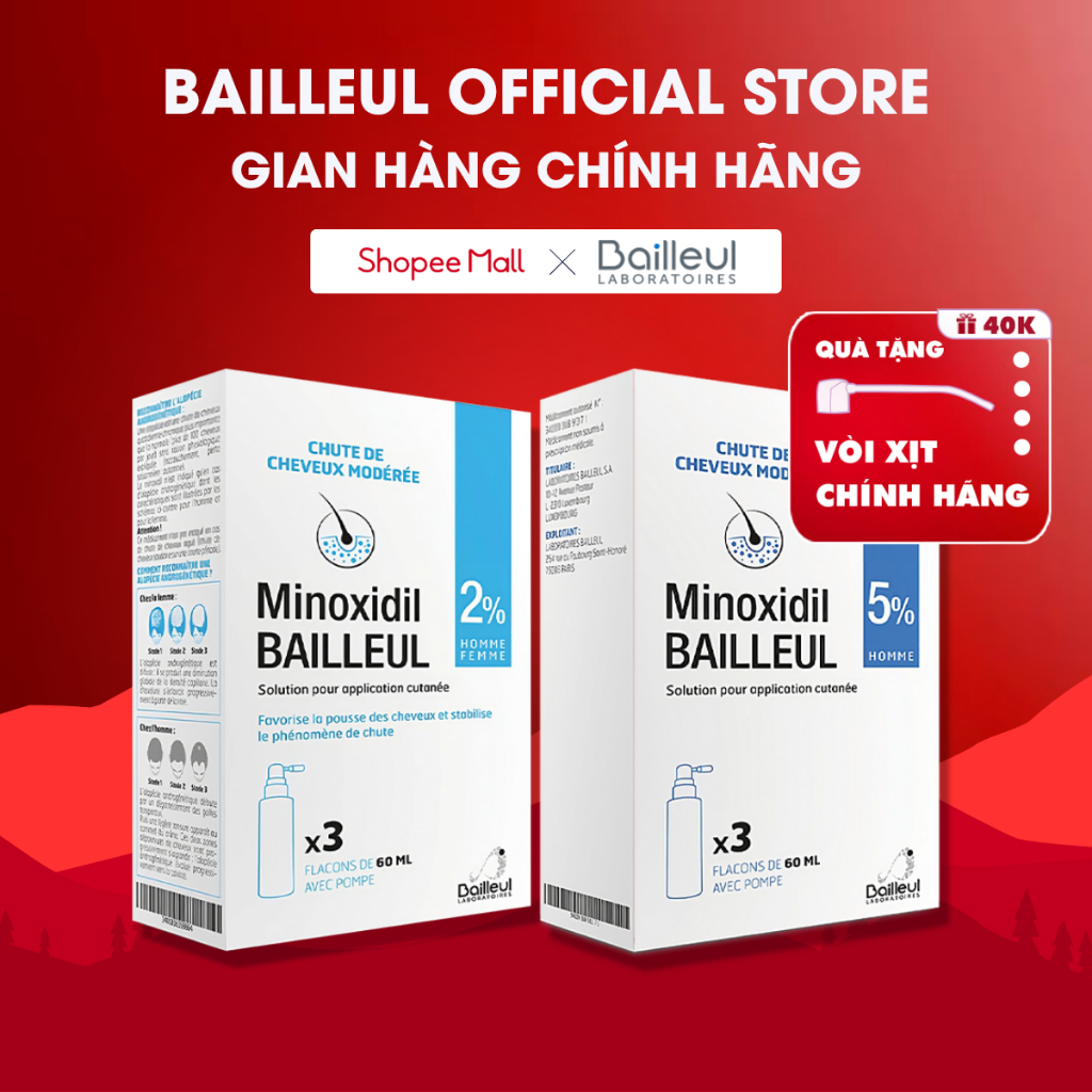 Xịt Mọc Tóc Minoxidil 2% và 5% Chính Hãng Pháp, hỗ trợ cải thiện tóc thưa, tóc rụng và các vùng hói một cách toàn diện