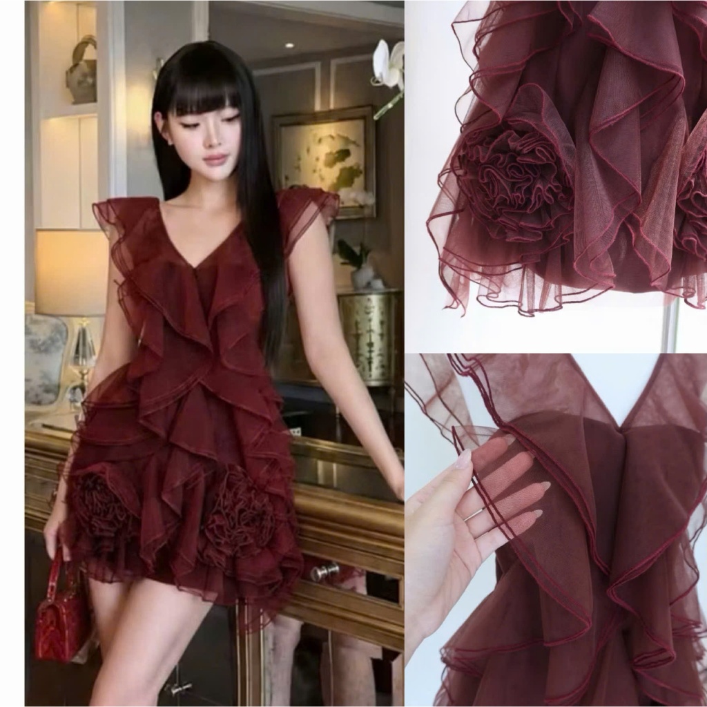 Váy lưới trễ vai Y91 thiết kế cổ tim sang trọng mặc nhiều kiểu có kèm quần bh - Akara Closet