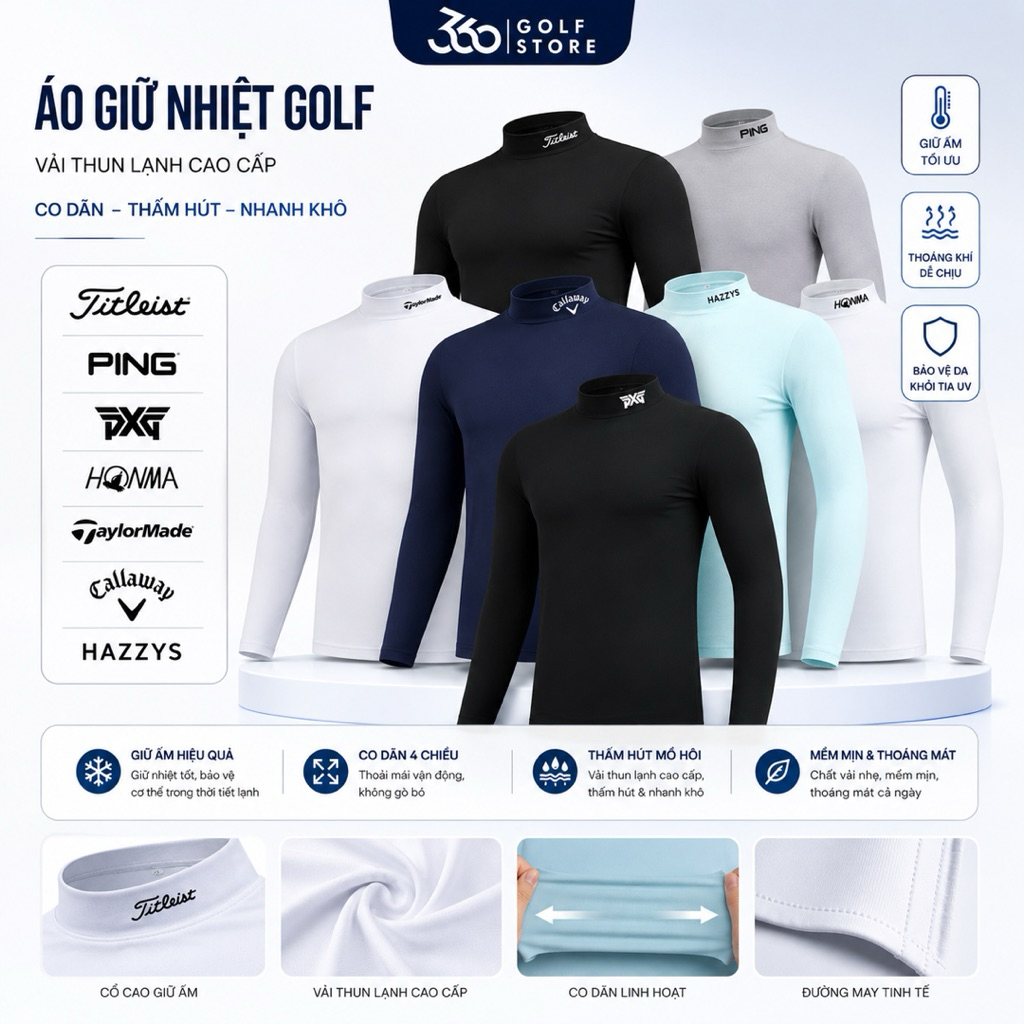 Áo giữ nhiệt golf Hazzy,macbon,Gfore, j.linderberg vải thun lạnh co dãn thấm hút mồ hôi