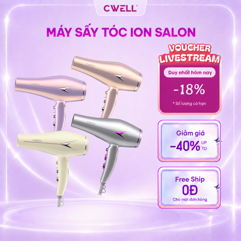 Máy sấy tóc ion âm CWELL C22, công suất 1600W, 500 triệu ion âm, 6 chế độ sấy khô nhanh, bảo vệ tóc