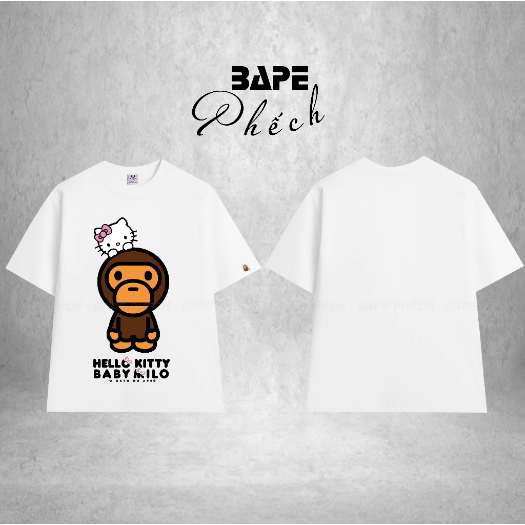 ÁO THUN FORM RỘNG BAPE MILO x HELLO KITTY VẢI COTTON CAO CẤP 280GSM DÀY DẶN, CO DÃN TỐT - BAPE PHẾCH