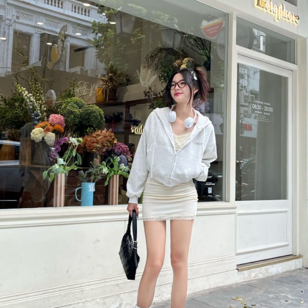 Áo khoác nữ croptop Coolme, áo hoodie zip nỉ 2 da chống nắng form boxy mũ to bigsize