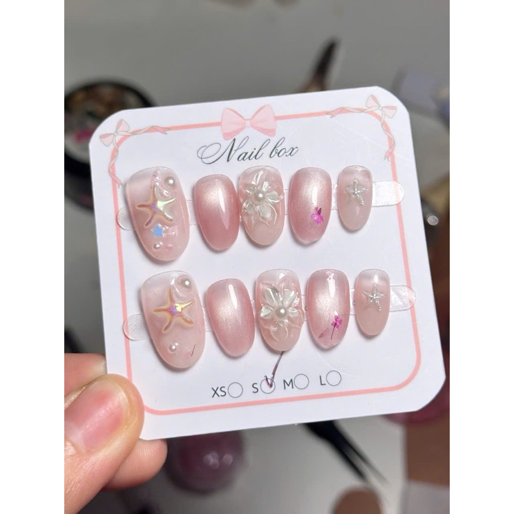 N27 - Nailbox Thiết Kế Tone Hồng Mắt Mèo Đính Charm Sao Biển