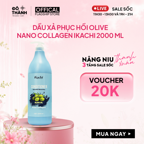 Dầu xả phục hồi Olive Nano Collagen IKACHI 2000ml, chống gãy rụng phục hồi tóc hư tổn