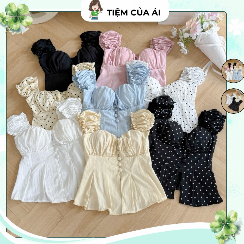 (Sẵn Mút) Áo Hoa Babydoll Nữ Nút Bọc Tay Bồng Dáng Xoè Chiết Eo Lưng Bo Chun | BigBuy360 - bigbuy360.vn