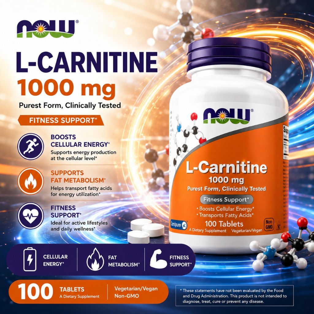NOW L-Carnitine 1000mg Chính Hãng – Hỗ Trợ Chuyển Hóa Năng Lượng, 100 Viên Nén