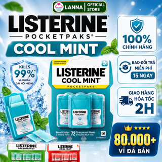 Miếng ngậm Listerine 1 vỉ 3 hộp Thơm Miệng Bạc Hà, Khử Mùi Tan Nhanh