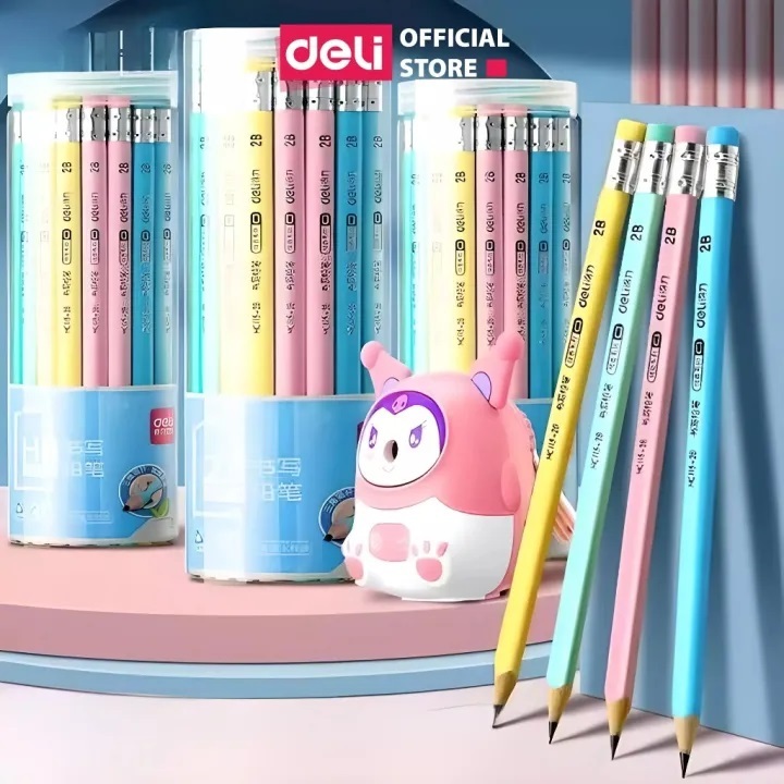Set 10 Bút Chì Deli 2B HC900 Pastel Có Tẩy - Bút Chì Than Mềm - Thân Tam Giác Dễ Cầm Nắm - Bút Chì T
