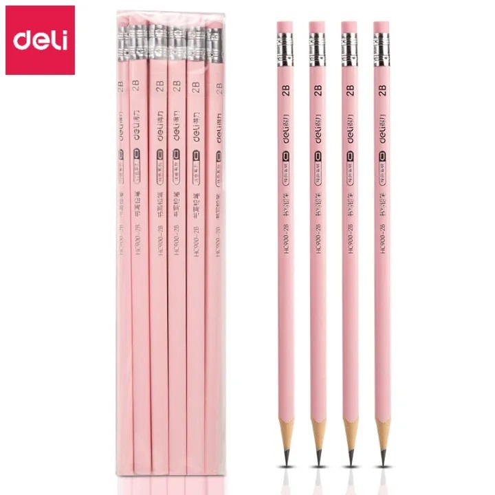 Set 10 Bút Chì Gỗ 2B-HC900 DELI Cao Cấp - Màu Hồng Pastel Xinh Xắn - Deli HN