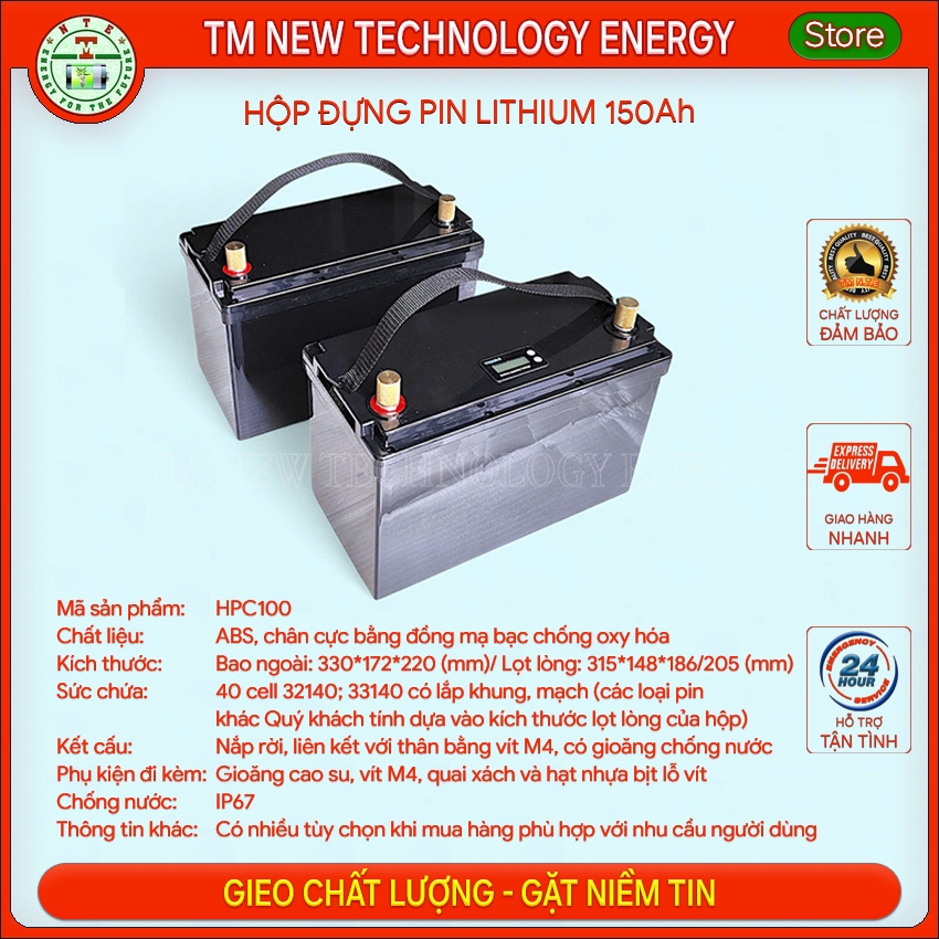 Vỏ nhựa, hộp nhựa đựng pin chống nước 12v 150Ah (vừa 40 cell 32140; 33140; 12 cell 46160;...)