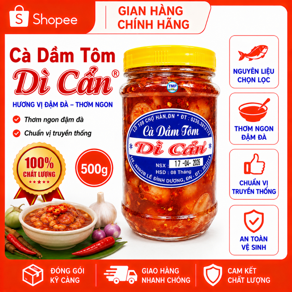 CÀ PHÁO DẦM TÔM ĐẶC BIỆT DÌ CẨN 500G