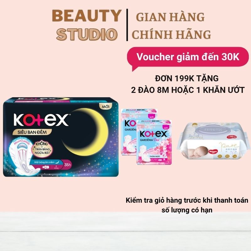 Combo Băng vệ sinh Kotex ban đêm mặt bông 8 miếng 35 cm siêu mỏng cánh