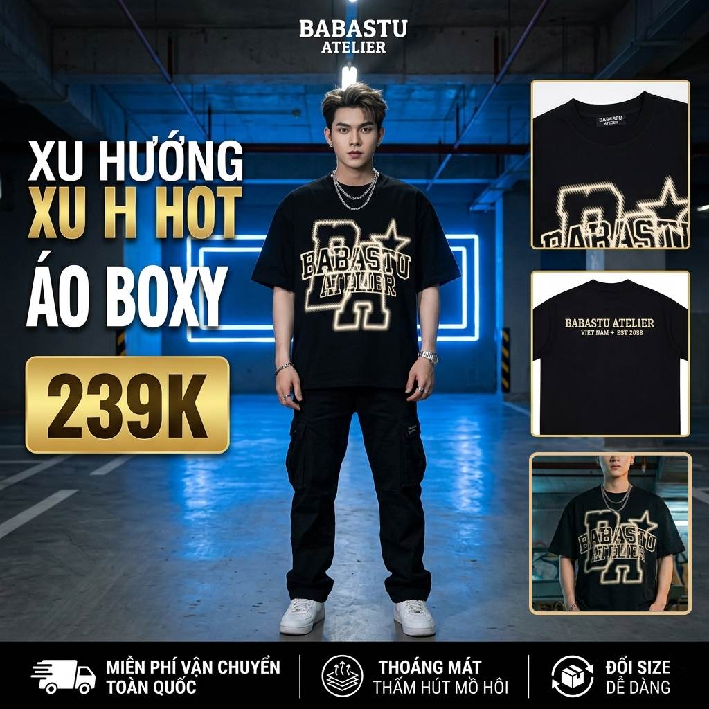 ÁO THUN BOXY BABASTU – STREETWEAR CAO CẤP 300GSM cotton 2 chiều form rộng unisex – áo thun streetwea