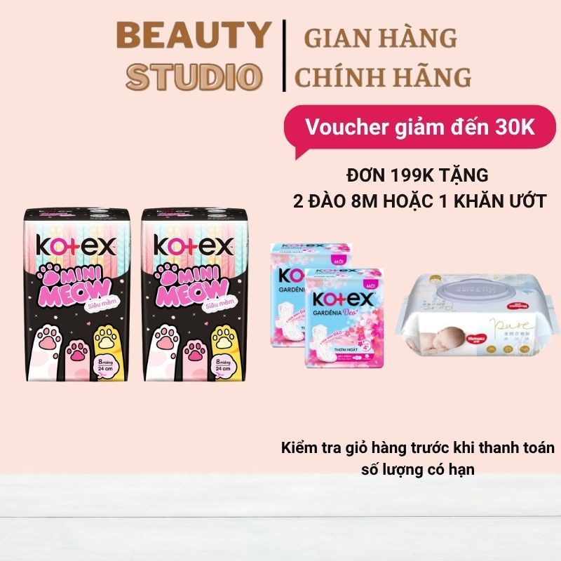 Combo Băng vệ sinh Kotex Minimeow mặt bông 8 Miếng 24cm