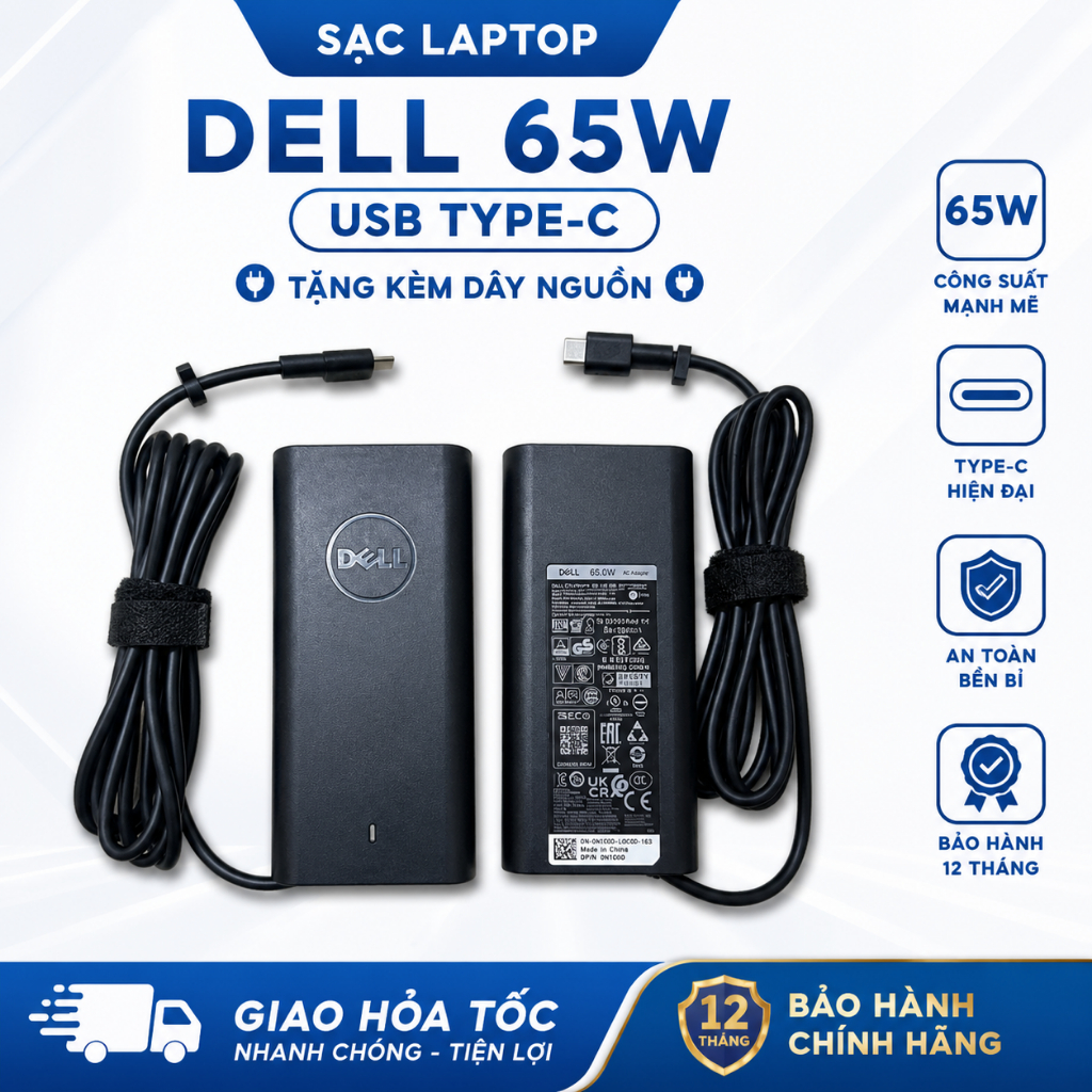 Sạc Dell Type-c 65W 90W 130W, Sạc Máy tính laptop Dell chân sạc Type-c