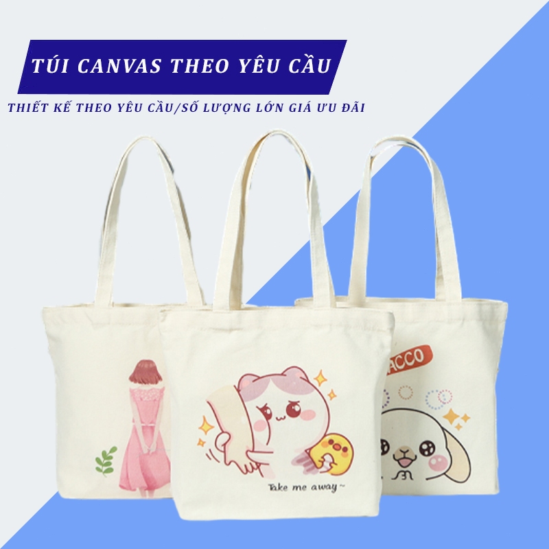 Túi canvas theo yêu cầu in slogan branding shop quần áo mỹ phẩm packaging in chuyển nhiệt