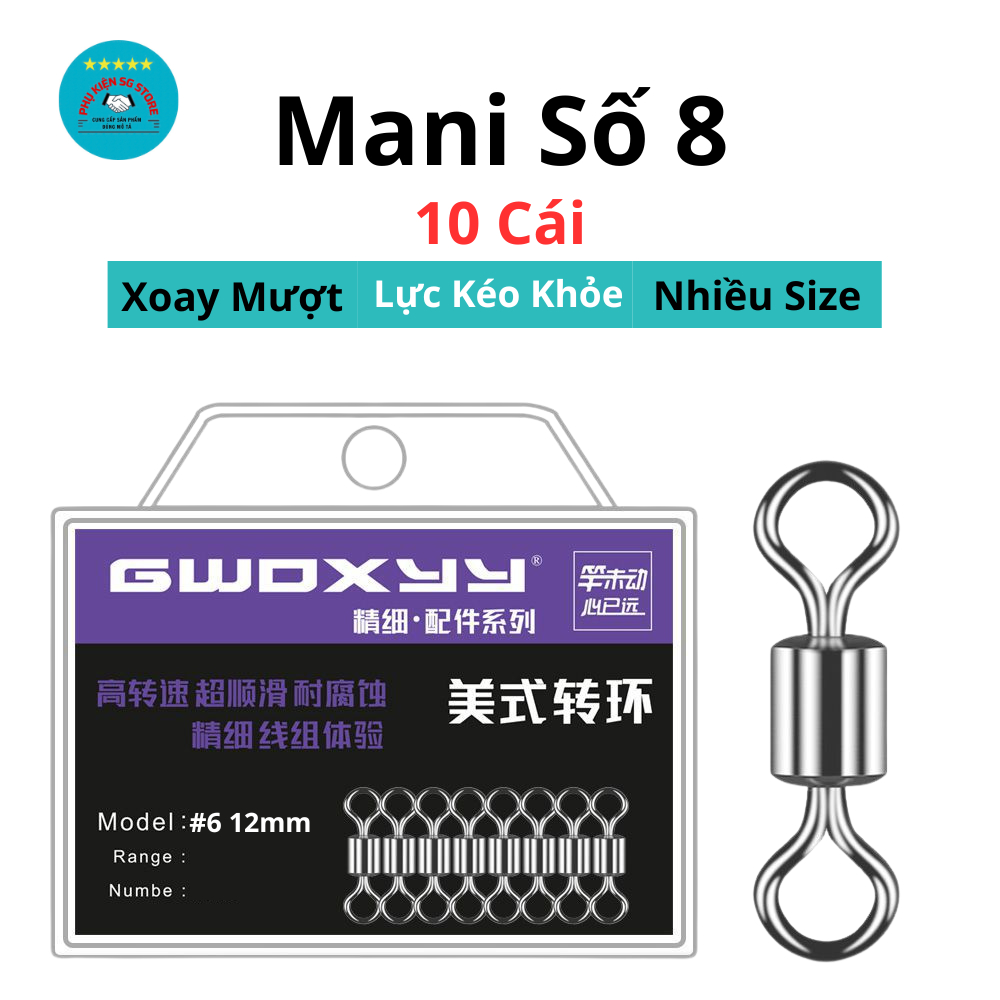 [ 10 Mani Số 8 ] Khóa Xoay Mani Số 8 Câu Cá 10 Cái - Vòng Xoay Chống Rối Dây, Chịu Lực Cao