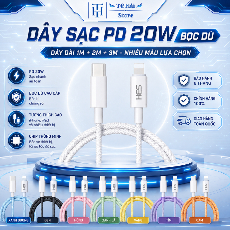 Dây X27 Cáp Sạc Nhanh PD 20W Bọc Dù TC to Lighting Dành Cho Các Dòng Máy…