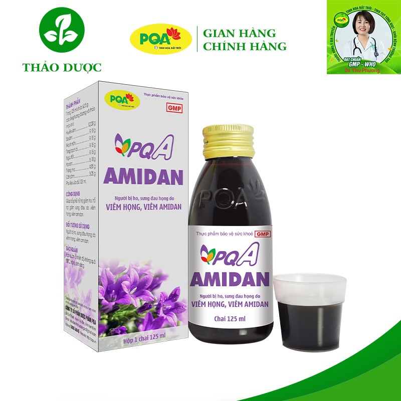 Siro PQA Amidan thảo dược giúp bổ phế, hỗ trợ giảm ho, giảm sưng đau do viêm họng, viêm amidan (Hộp 