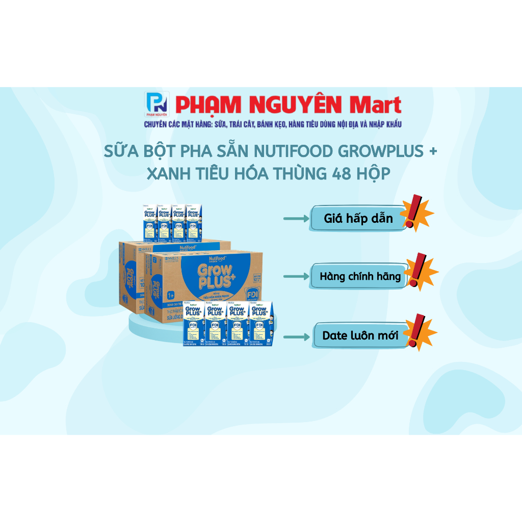 SỮA PHA SẴN NUTIFOOD  GROW PLUS+ XANH TIÊU HÓA KHỎE 110ML/180ML ( THÙNG 48 HỘP )