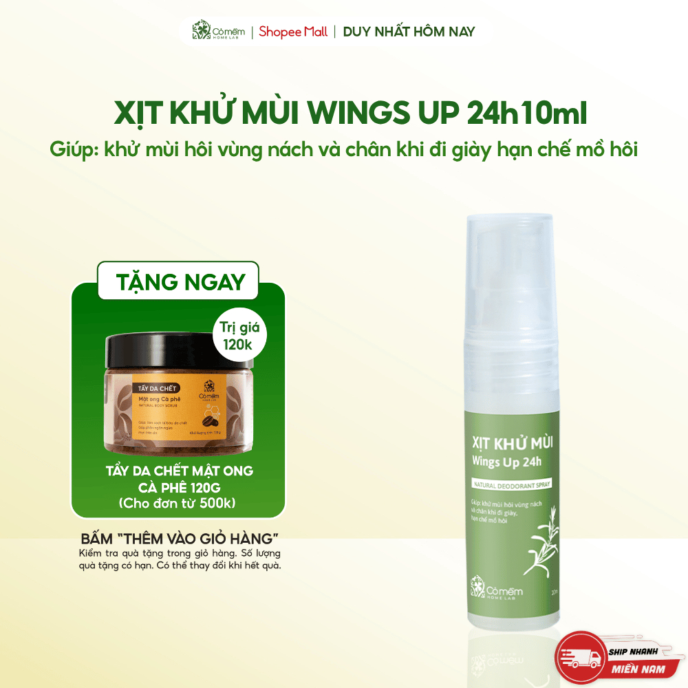 [Size 10ml] Xịt Khử Mùi Wings Up 24h Cỏ Mềm