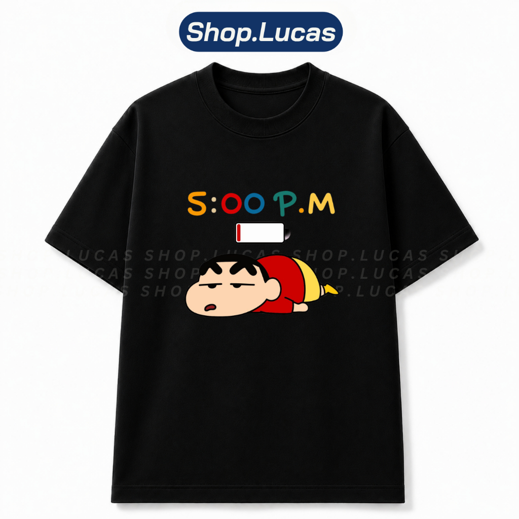Áo Thun Shin Bút Chì 5:00 PM Cạn Pin Meme Hài Hước Hot Trend Unisex Form Rộng Local Brand Shop Lucas