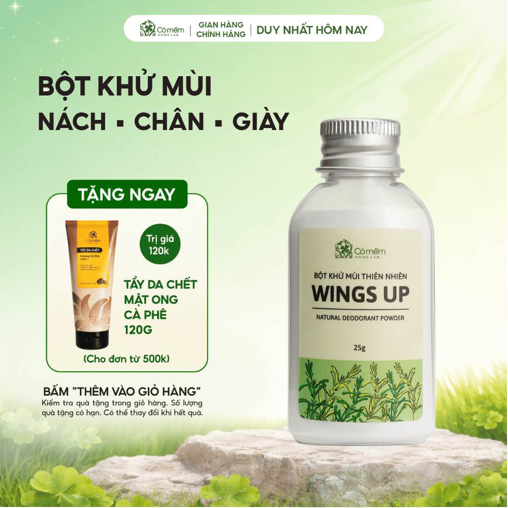 Bột Khử Mùi Wings Up Khử Mùi Hôi Chân Hôi Nách Giày KIếm Soát Mồ Hôi Hôi Cỏ Mềm 25g