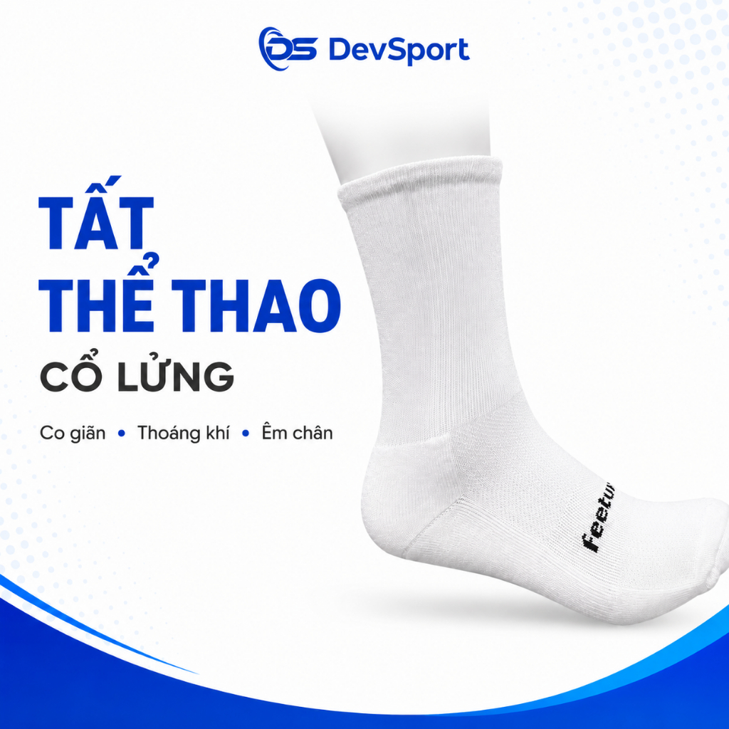 Tất Thể Thao, Vớ Đá Bóng Feetures Cổ Lửng Nam Nữ Cotton Dày Êm Chân Thấm Hút Mồ Hôi DevSport