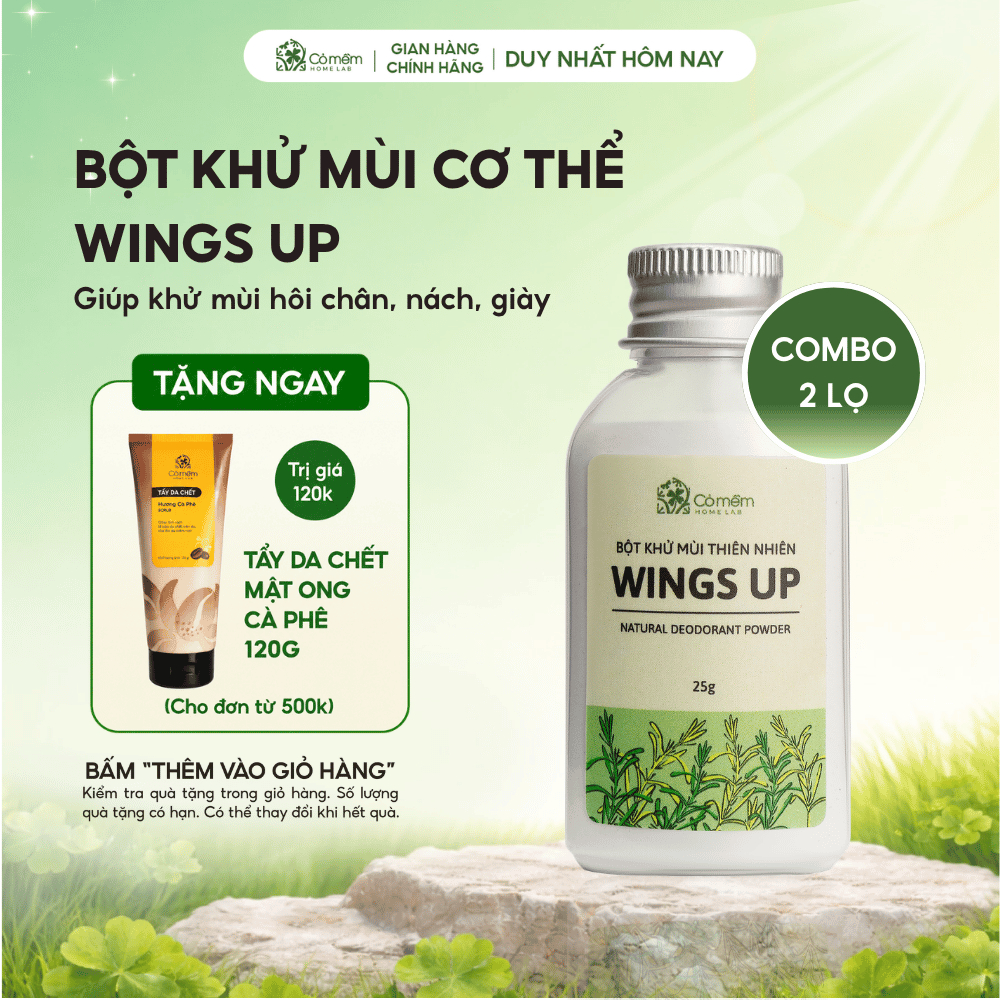 Combo 2 Bột Khử Mùi Wings Up Khử Mùi Hôi Chân Hôi Nách Kiểm Soát Mồ Hôi Hôi Cỏ Mềm 25g