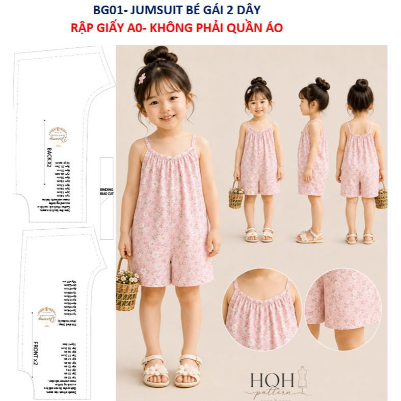 Rập Giấy A0 Jumpsuit Bé Gái Dây Rút Size 1-10 Tuổi - BG01