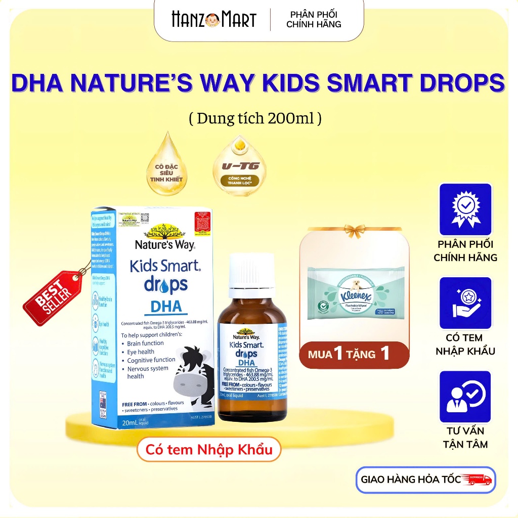 DHA Drops Nature's Way Kids Smart Drops Siro Thông Minh Bổ Sung DHA EPA, Hỗ Trợ Bổ Não Và Mắt Cho Bé