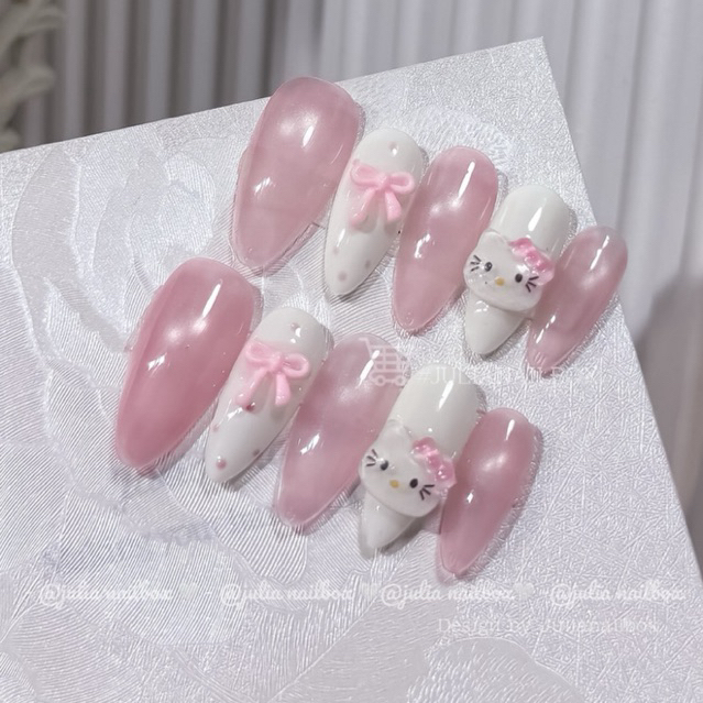 JuliaNailbox Mã 425 Móng tay giả thiết kế thủ công, sơn gel ( tặng kèm keo, miếng dán, dũa, bông lau