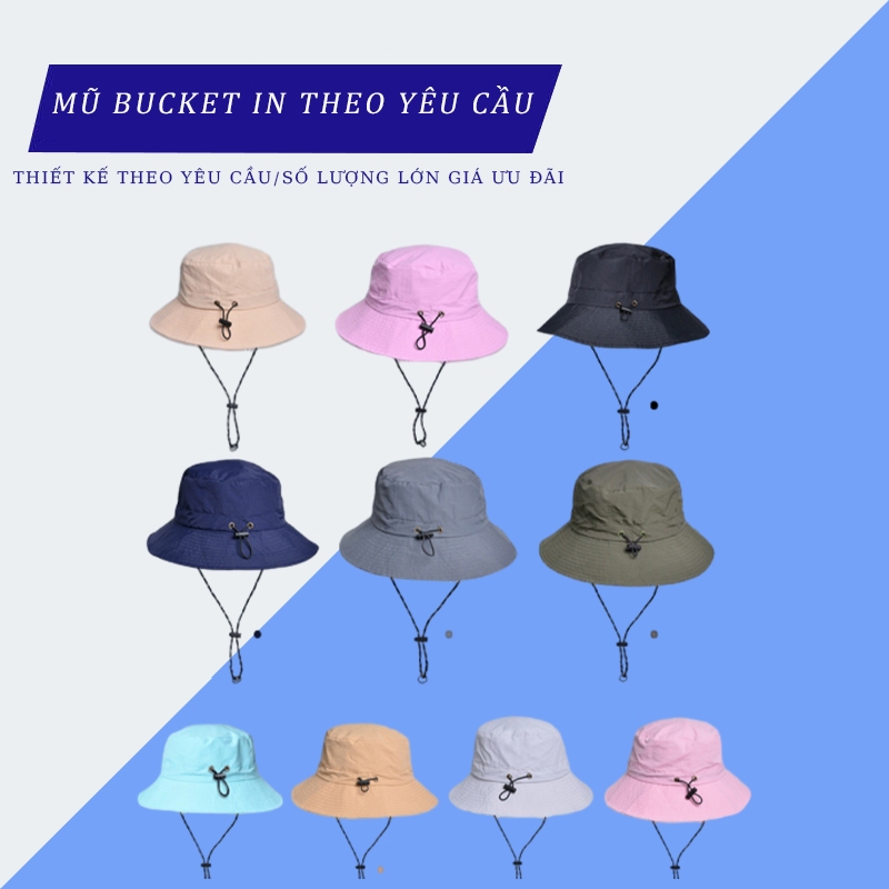 Mũ bucket thêu logo theo yêu cầu nón bucket in hình theo yêu cầu mũ tai bèo in chữ theo yêu cầu stre