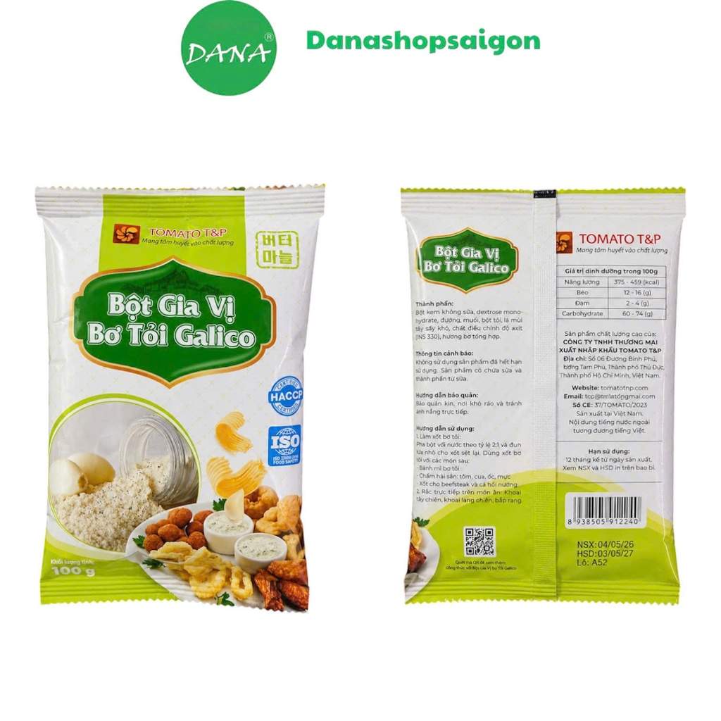 Bột Bơ Tỏi Galico dùng lắc khoai tây chiên, gà, sốt bơ tỏi, bánh mì bơ tỏi - Gói 100g - Tomato T&P