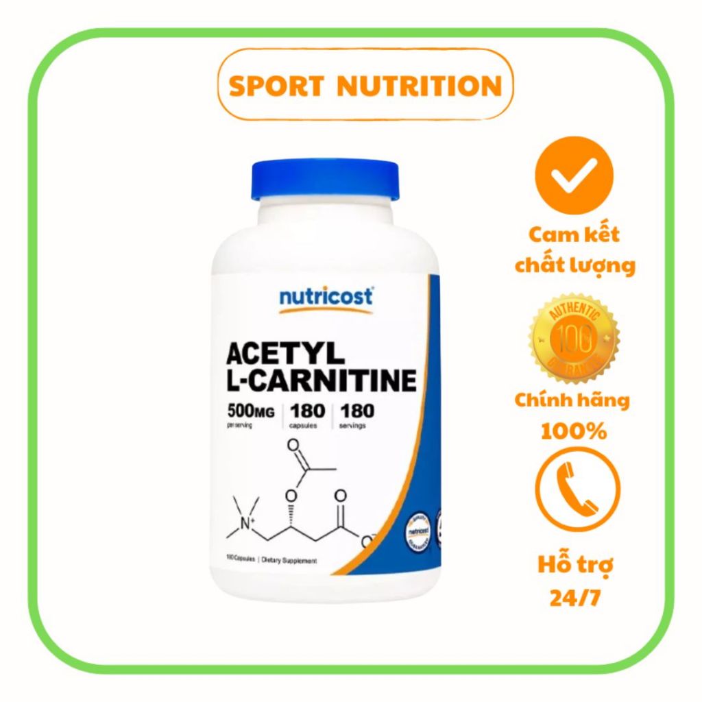 Viên uống Nutricost Acetyl L-Carnitine 500mg hỗ trợ giảm cân, đốt mỡ, tăng cường sức khỏe trí não