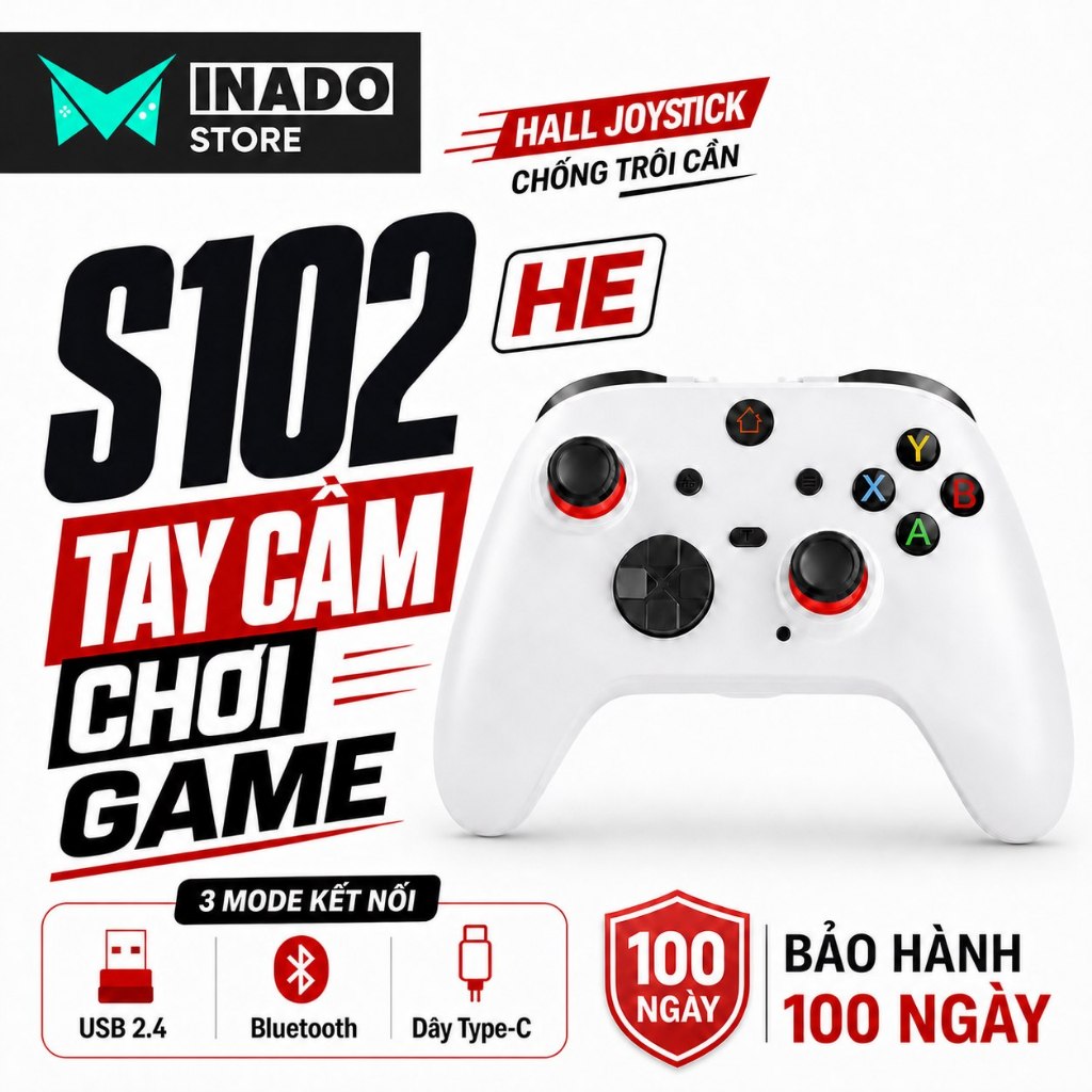 Tay cầm không dây S102 ver 2025, tay cầm bluetooth 360 , tay cầm chơi game fconline fifaonline4