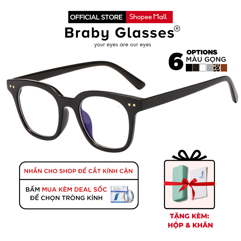 Gọng kính cận mắt vuông nam nữ Braby Glasses chất liệu nhựa dẻo cao cấp phụ kiện thời trang sành điệ