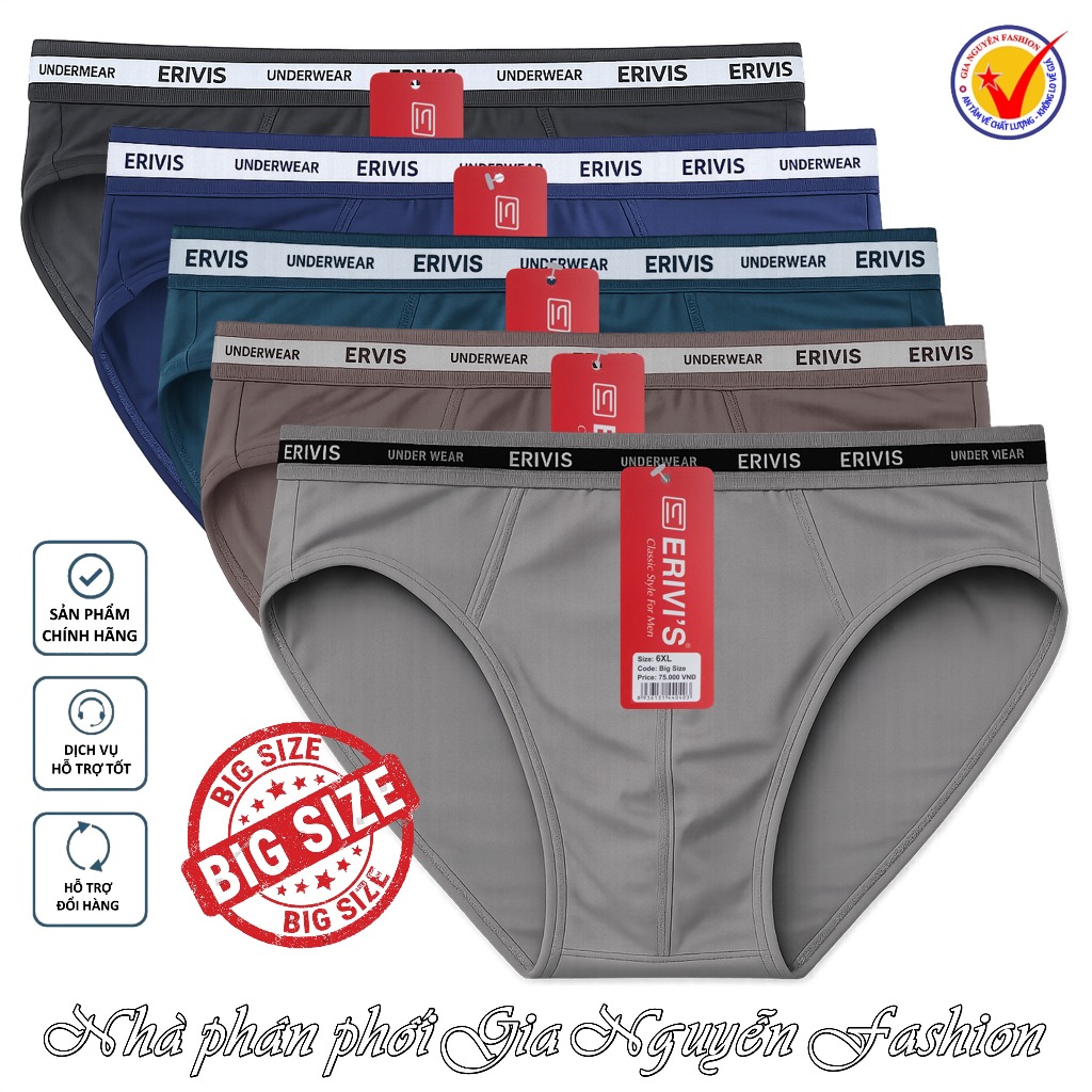 Quần sịp Big size: set 5 chiếc: Quần lót nam Erivi's, vải thun mát lạnh, quần Bigsize dành cho người