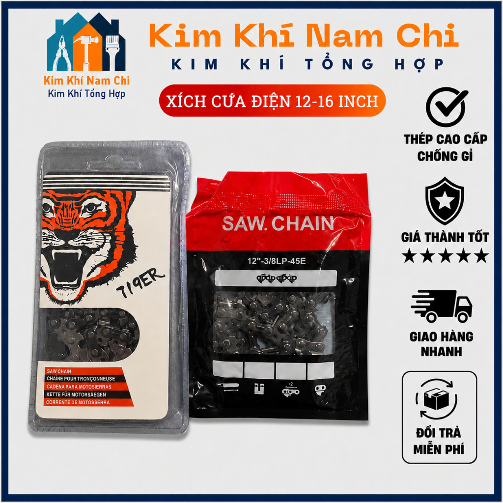 Xích Hổ 16"59 Inch Xích, Cưa Điện 12 Inch Cao Cấp, Thép Hợp Kim Chống Gỉ, Cắt Gỗ Sắc Bén Bền Bỉ